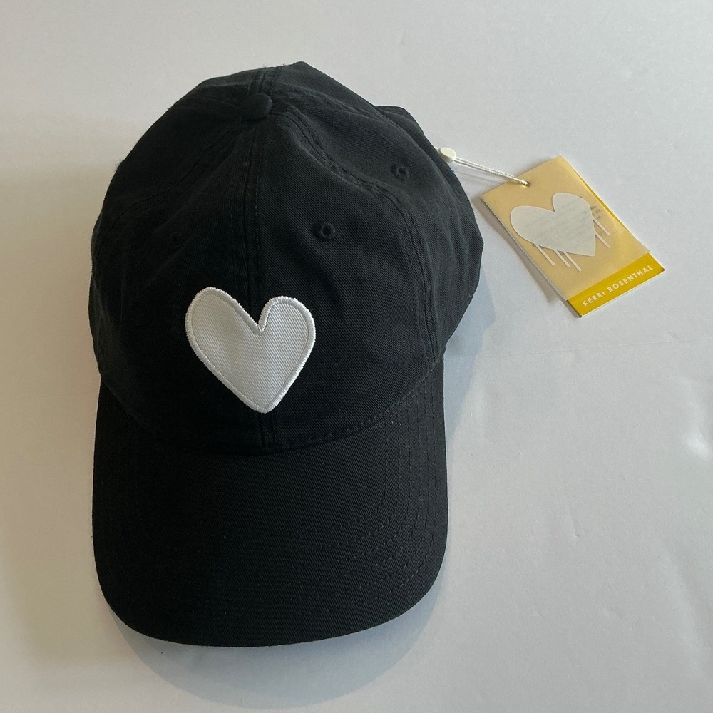 NWT Kerri Rosenthal Black Embroidered Imperfect Heart Patch "loved" Cotton Hat